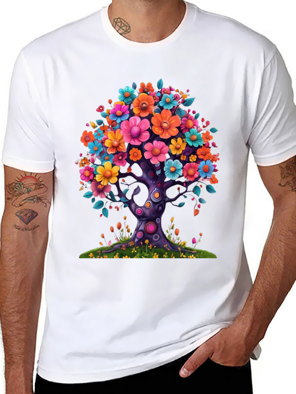 Floral Tree Graphic Black T-Shirt