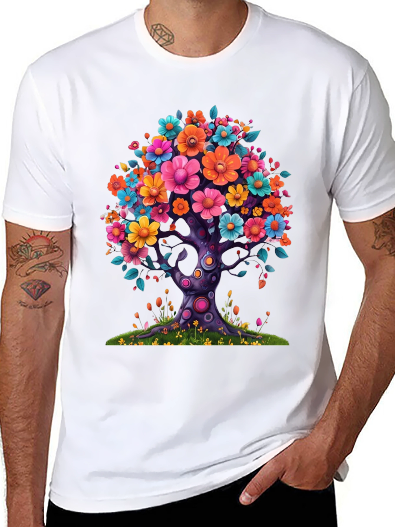 Floral Tree Graphic Black T-Shirt