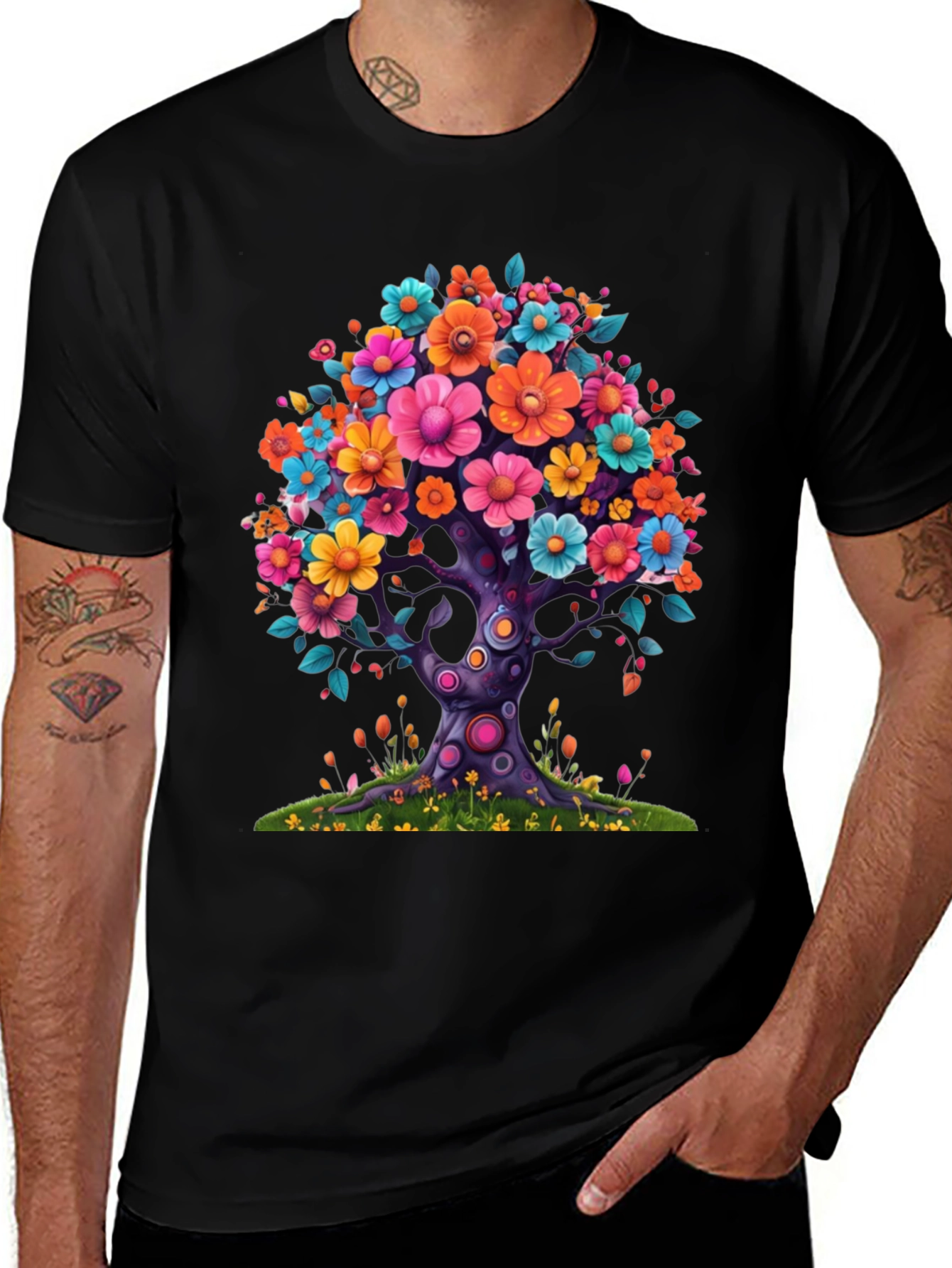 Floral Tree Graphic Black T-Shirt