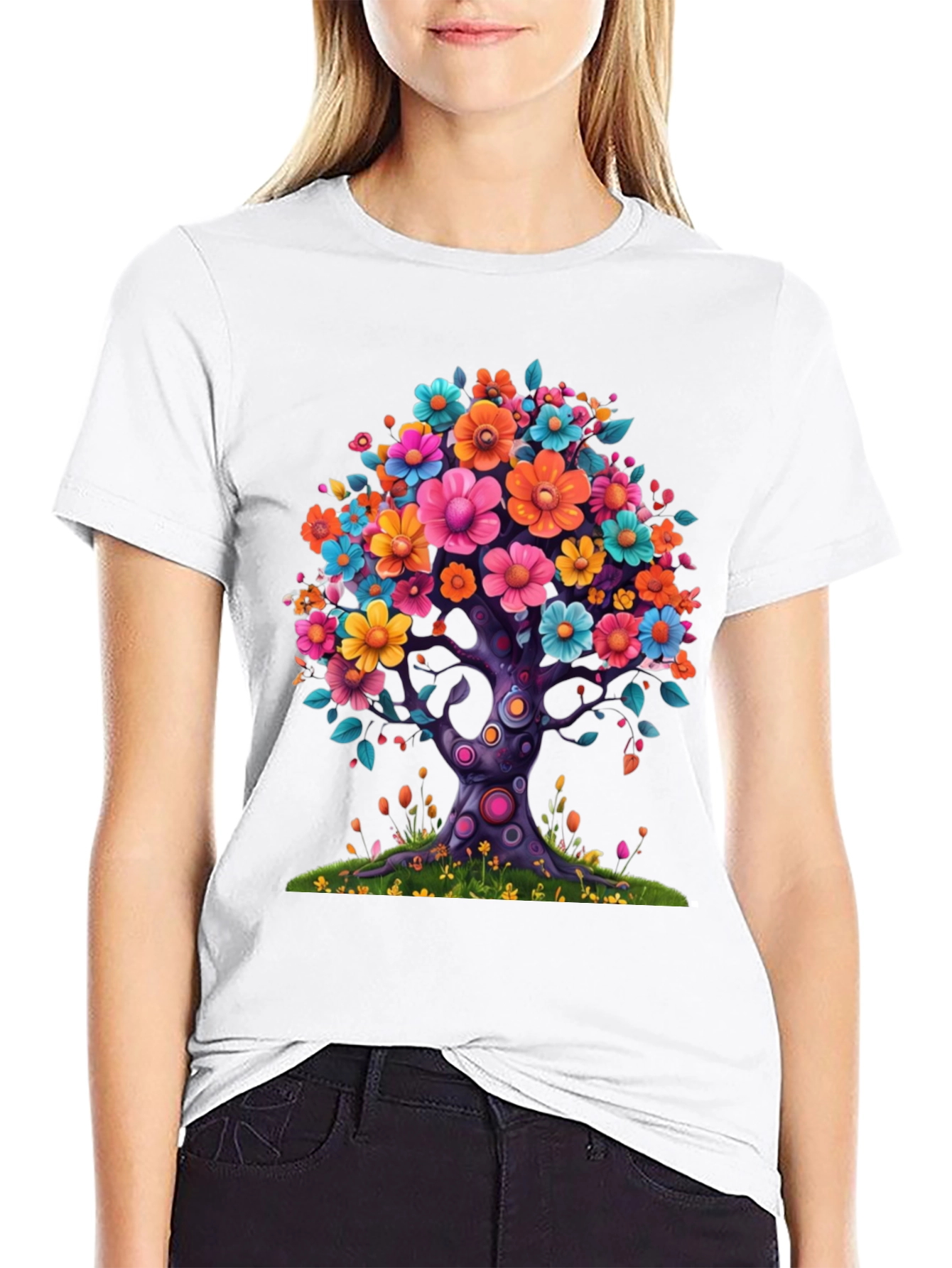 Floral Tree Graphic Black T-Shirt