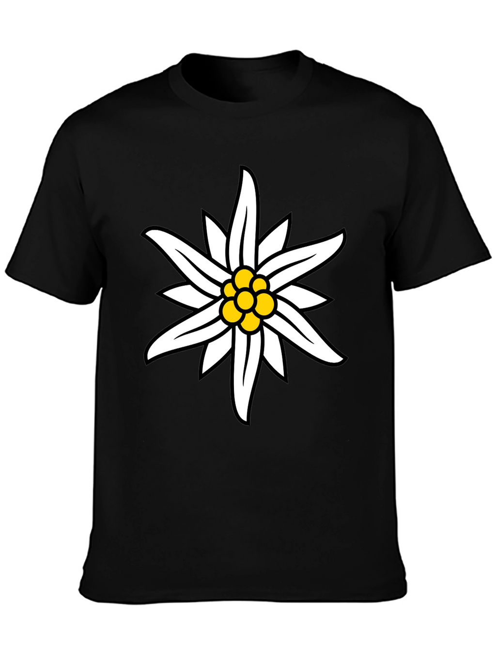 Edelweiss Flower Graphic Black T-Shirt