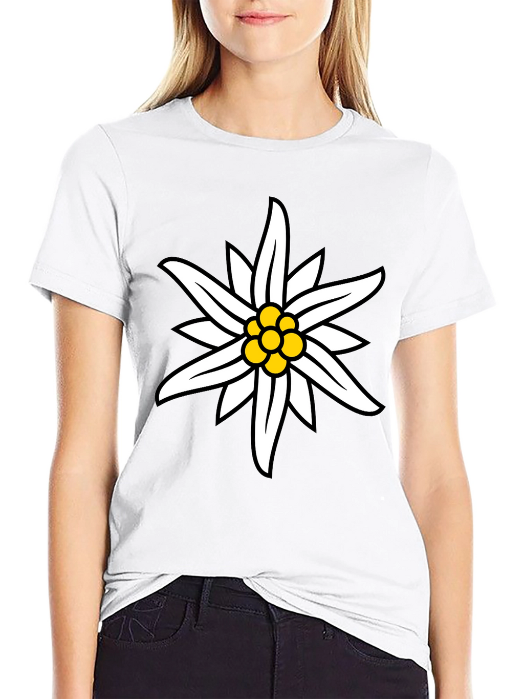 Edelweiss Flower Graphic Black T-Shirt