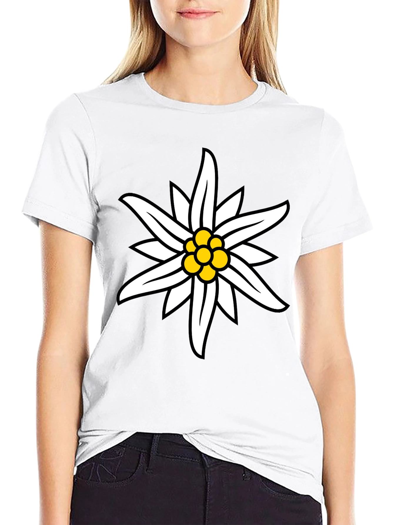 Edelweiss Flower Graphic Black T-Shirt