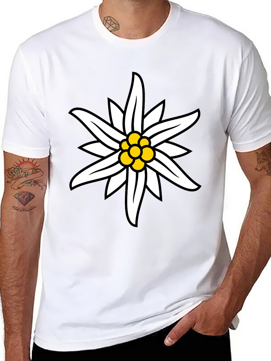 Edelweiss Flower Graphic Black T-Shirt