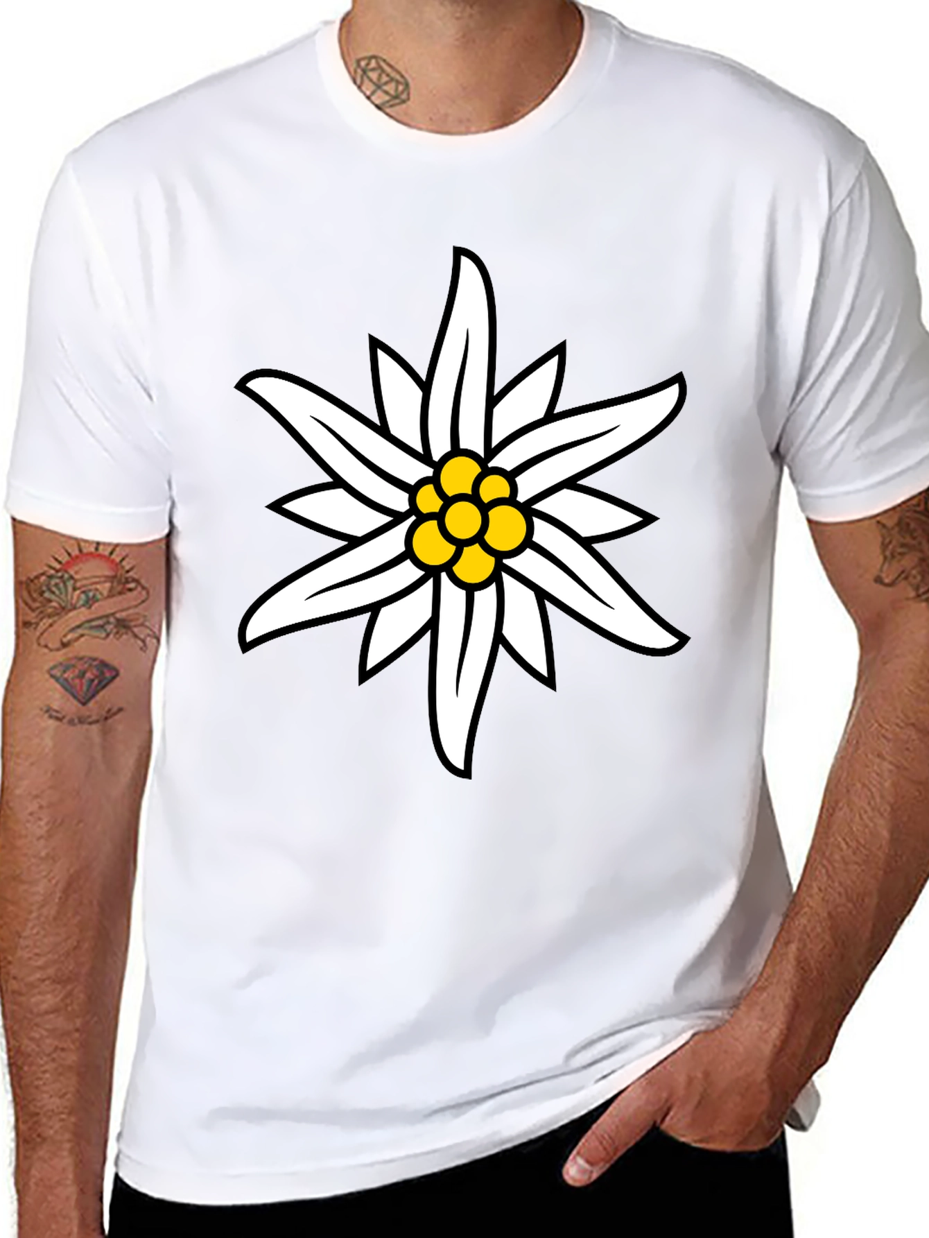 Edelweiss Flower Graphic Black T-Shirt