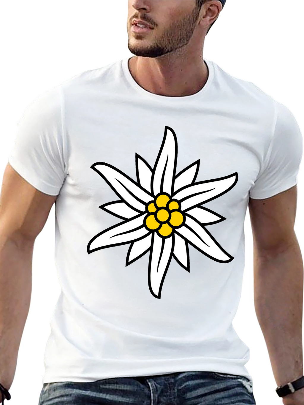 Edelweiss Flower Graphic Black T-Shirt