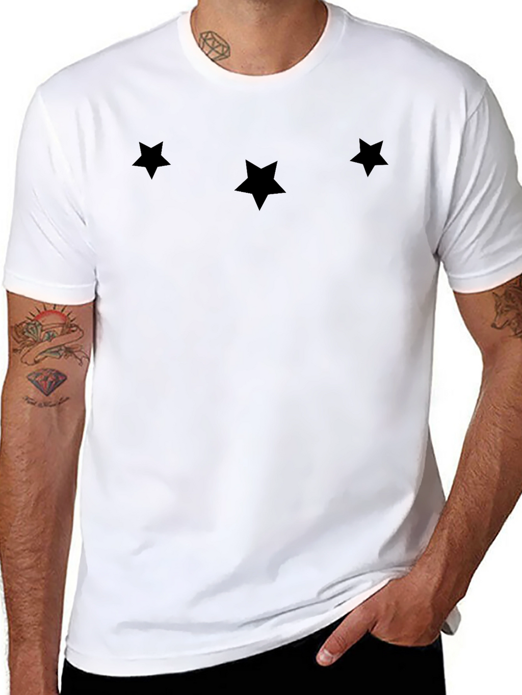 Mens Black Star Print Crew Neck T-Shirt