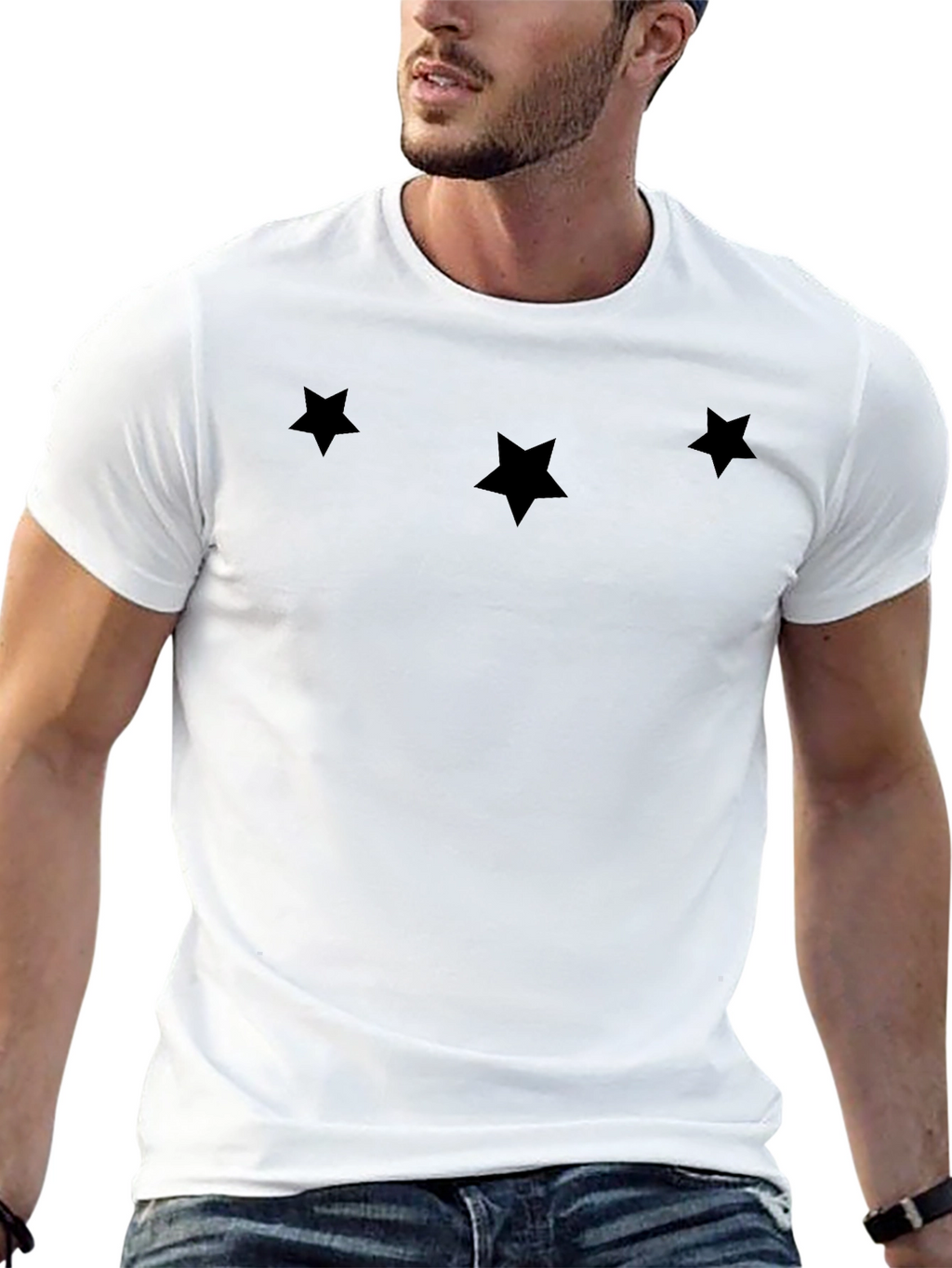 Mens Black Star Print Crew Neck T-Shirt