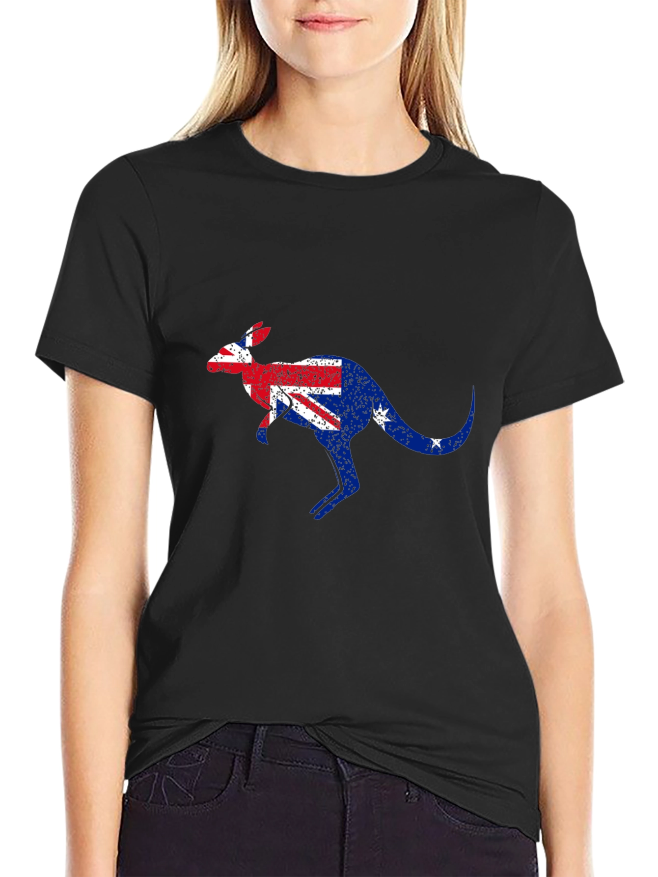 Australian Flag Kangaroo Black T-Shirt