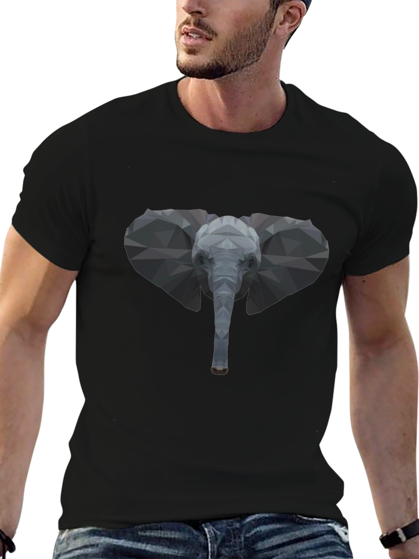Geometric Elephant Graphic Tee - Stylish Black T-Shirt