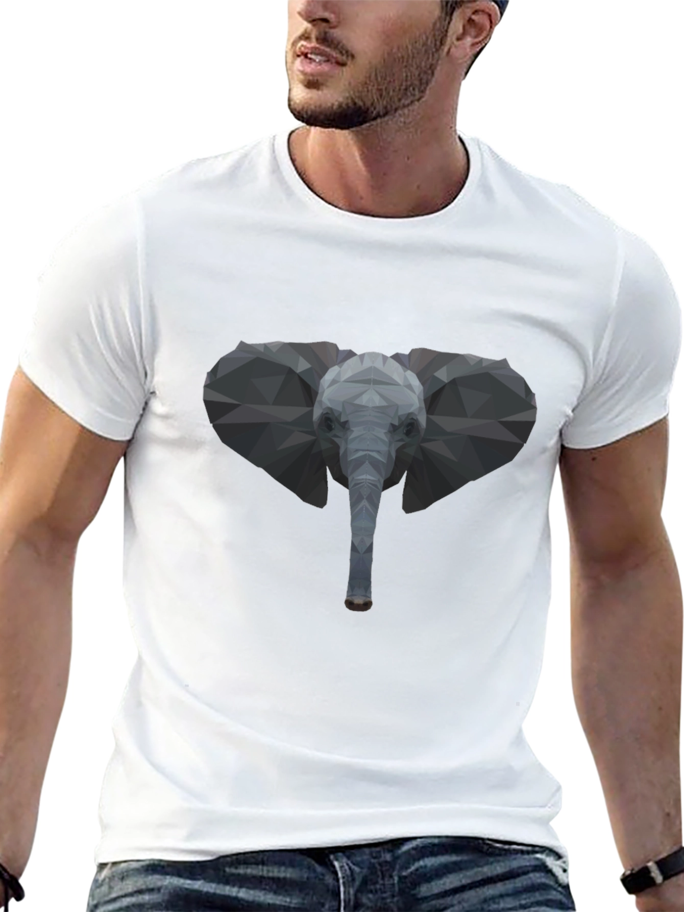 Geometric Elephant Graphic Tee - Stylish Black T-Shirt