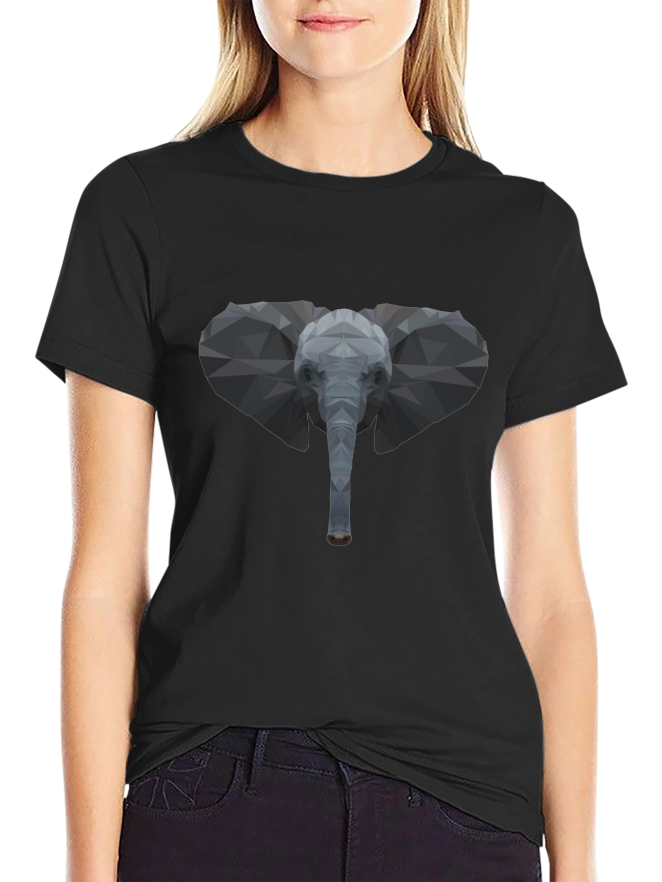 Geometric Elephant Graphic Tee - Stylish Black T-Shirt