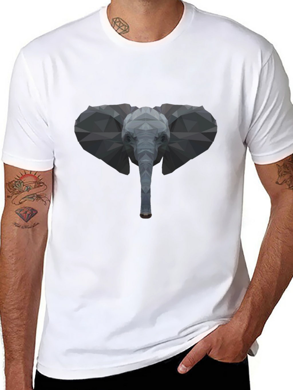 Geometric Elephant Graphic Tee - Stylish Black T-Shirt
