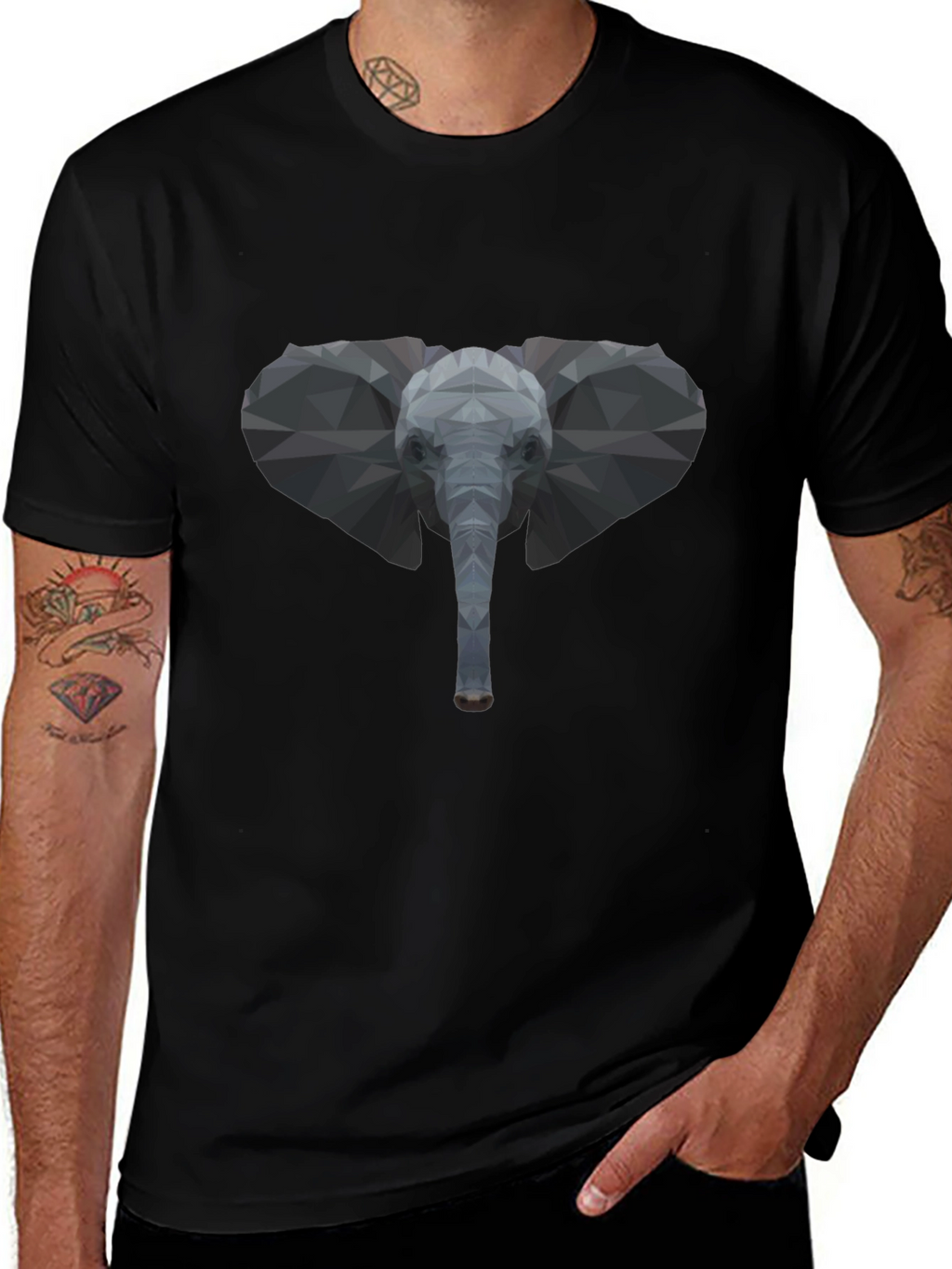 Geometric Elephant Graphic Tee - Stylish Black T-Shirt