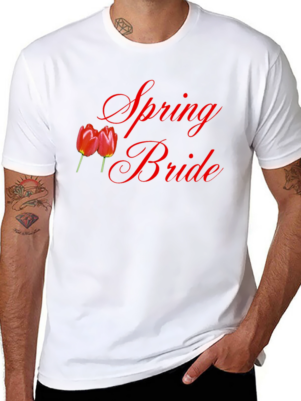 Spring Bride T-Shirt - Red Tulips Design