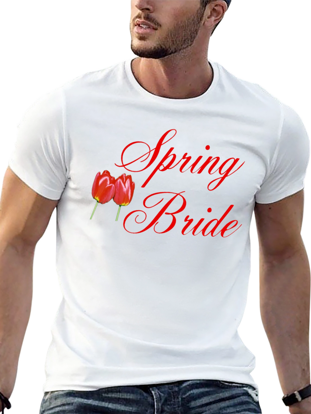 Spring Bride T-Shirt - Red Tulips Design