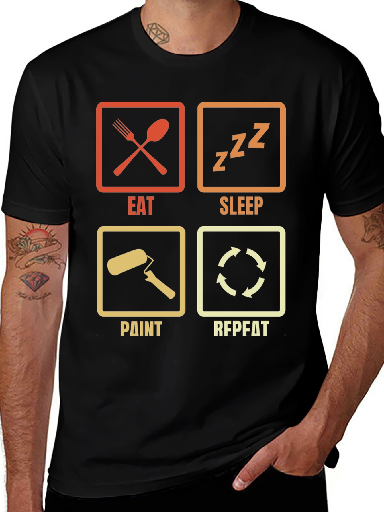 Eat Sleep Paint Repeat Black Graphic Tee