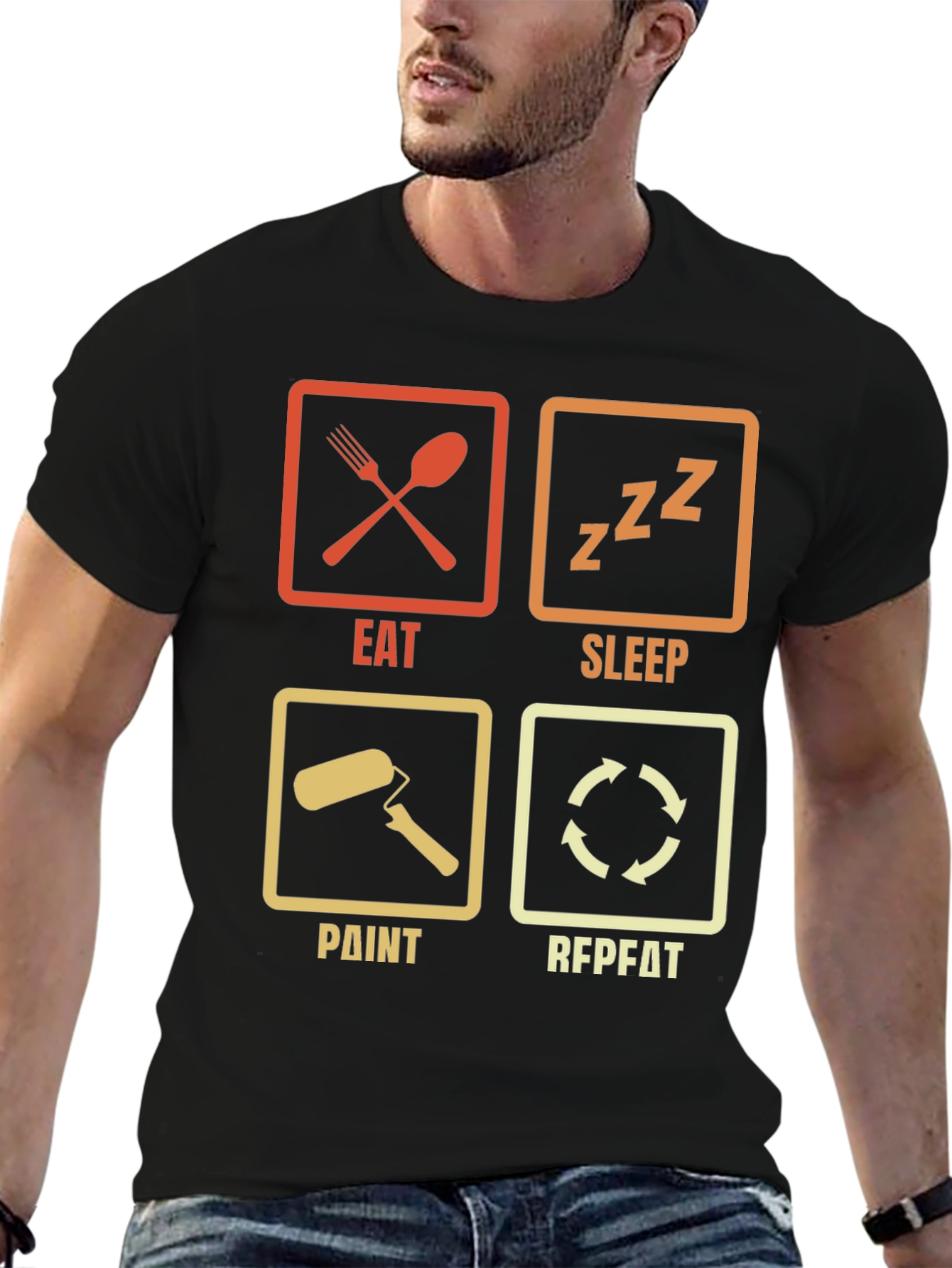 Eat Sleep Paint Repeat Black Graphic Tee