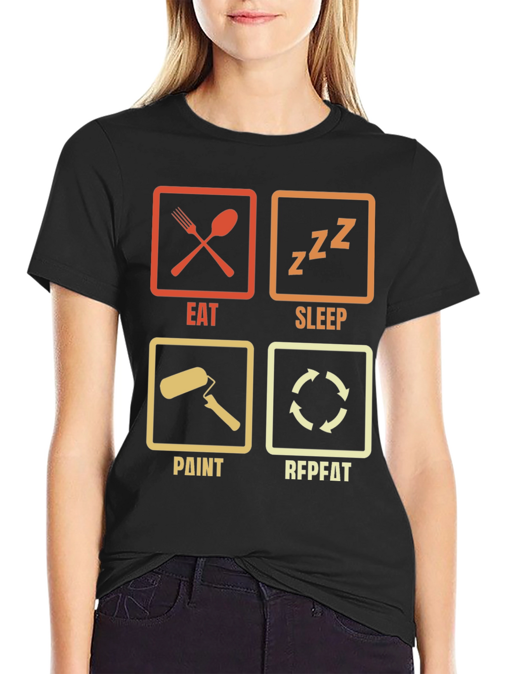 Eat Sleep Paint Repeat Black Graphic Tee