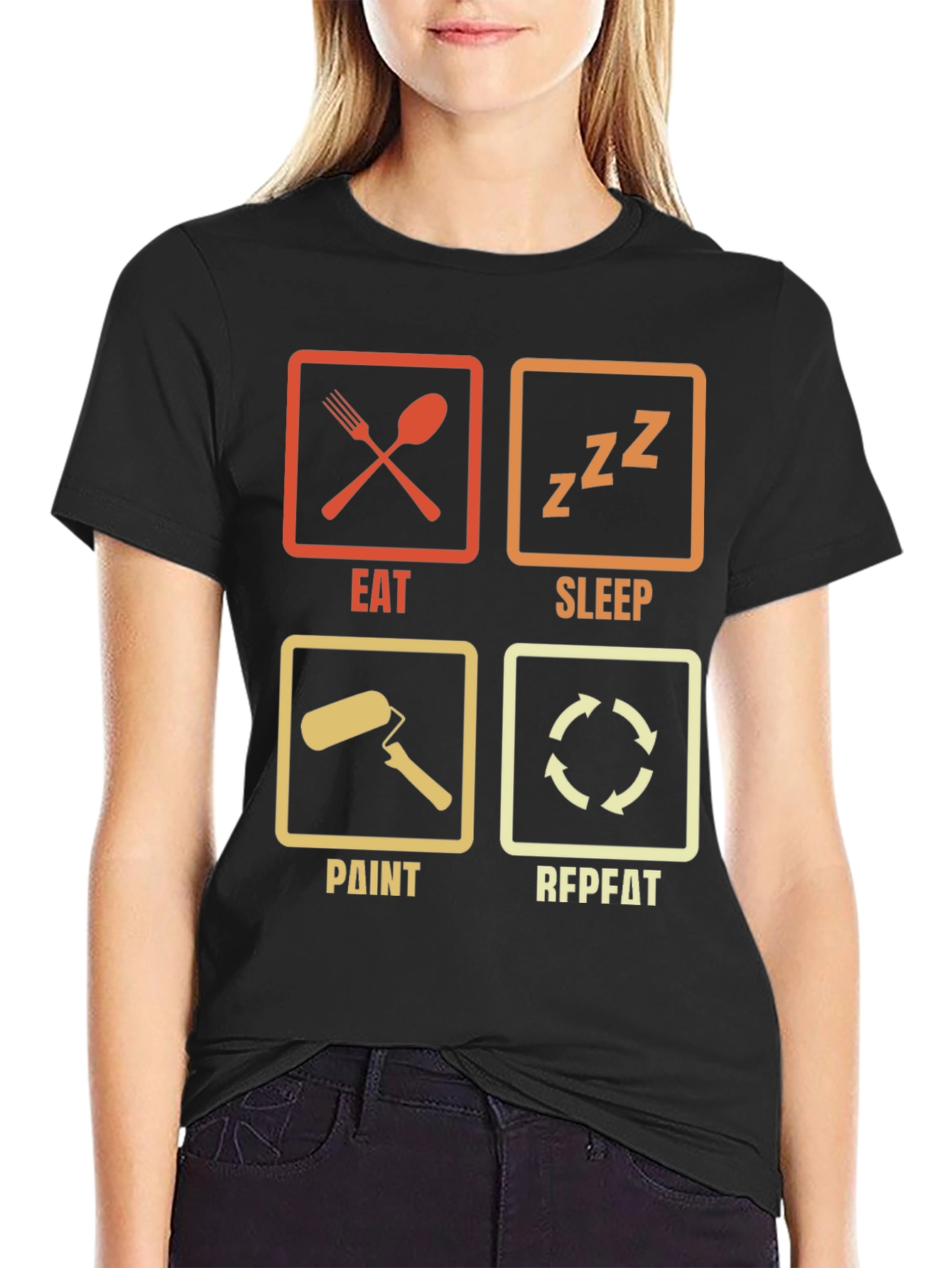 Eat Sleep Paint Repeat Black Graphic Tee