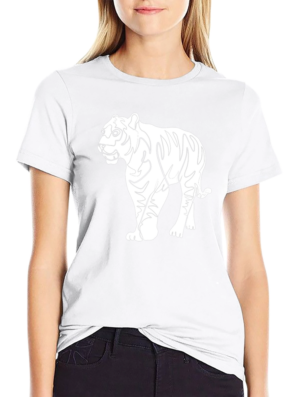 Black Tiger Graphic Tee - Unique Line Art Design