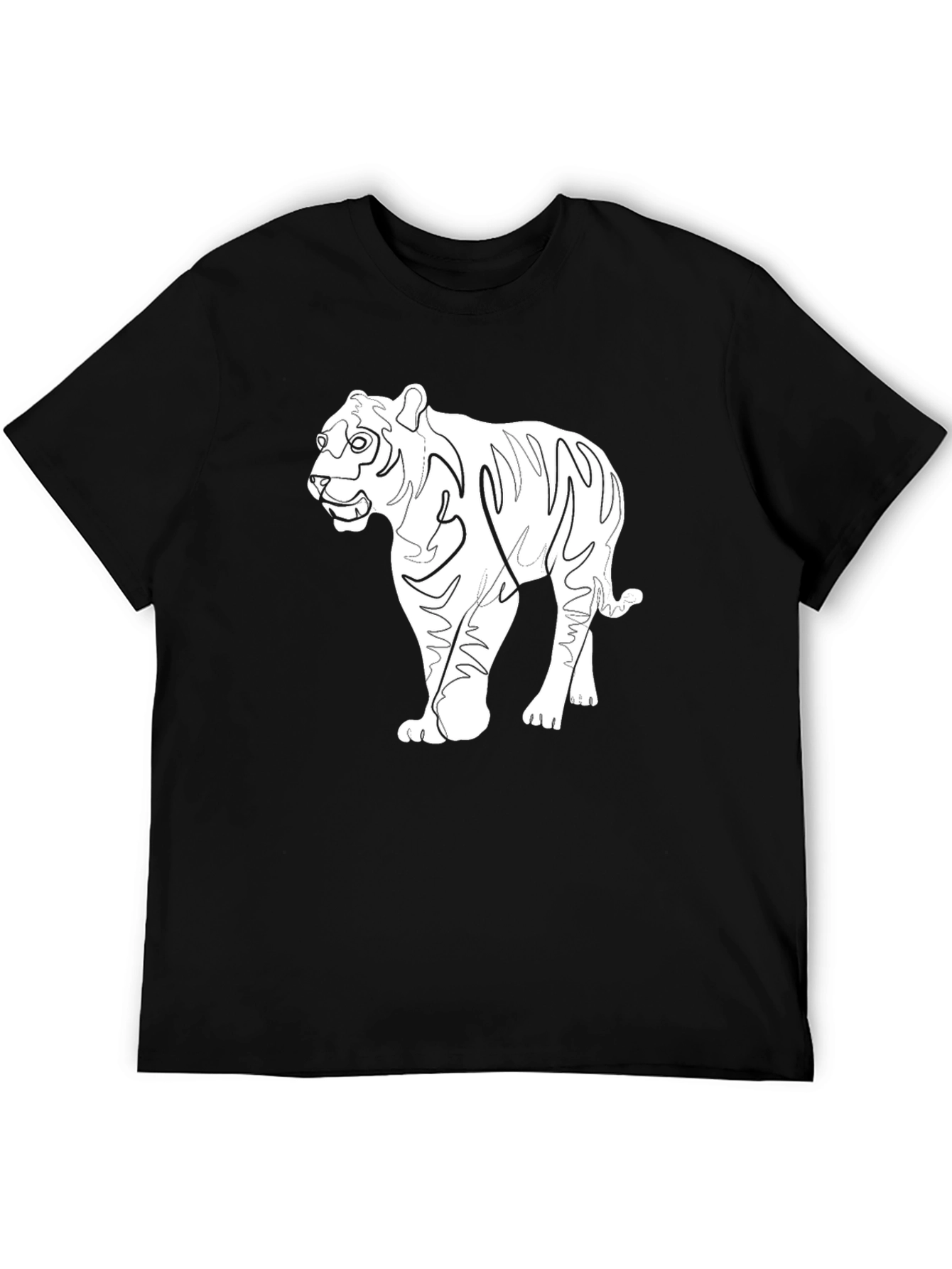 Black Tiger Graphic Tee - Unique Line Art Design