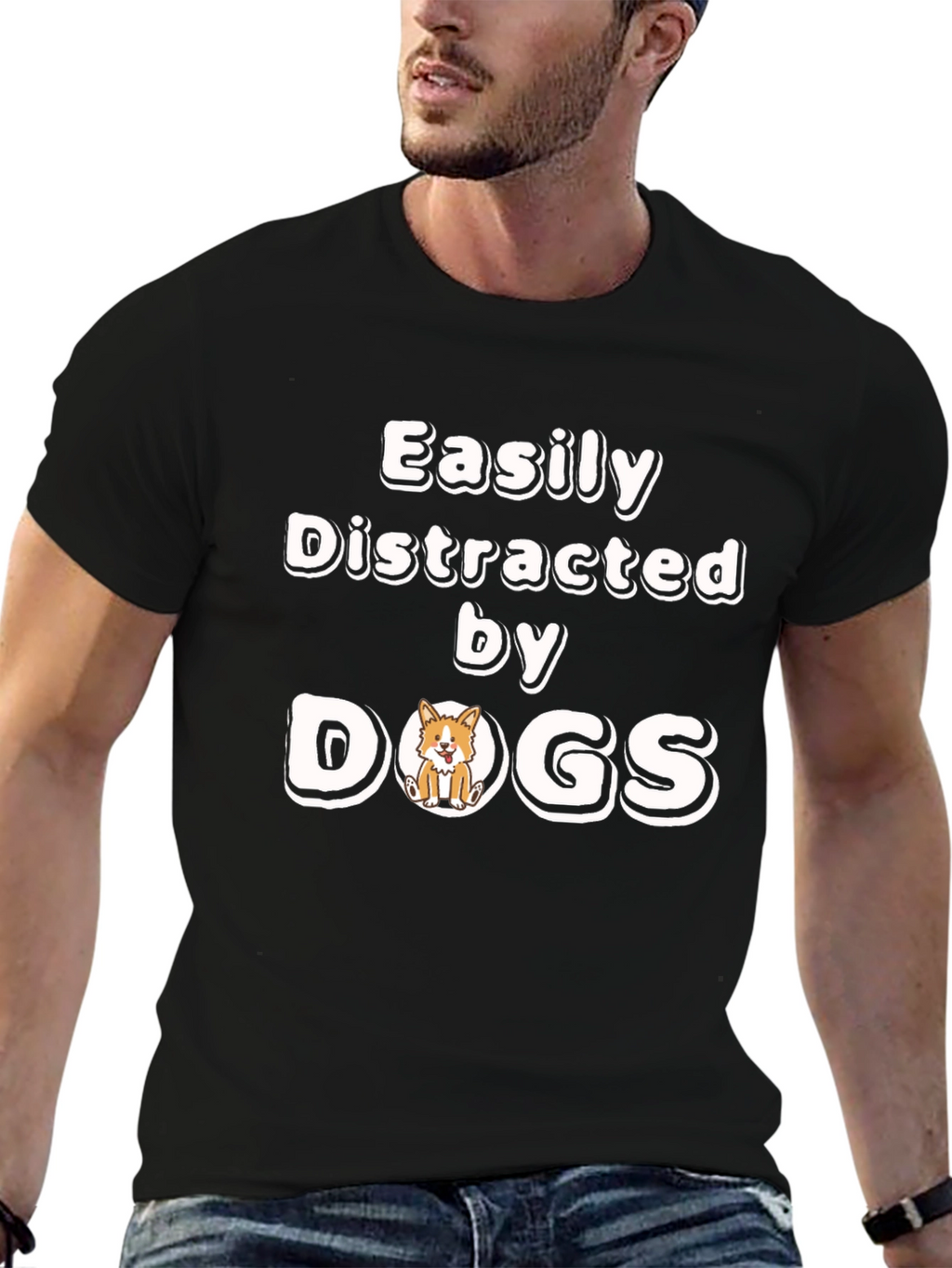 Easily Distracted By Dogs Funny Novelty T-Shirt