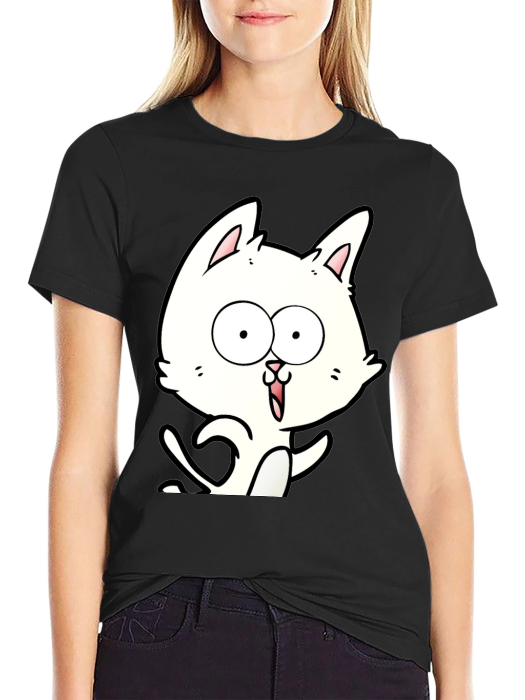 Cartoon Cat Graphic Tee - Unisex Black T-Shirt