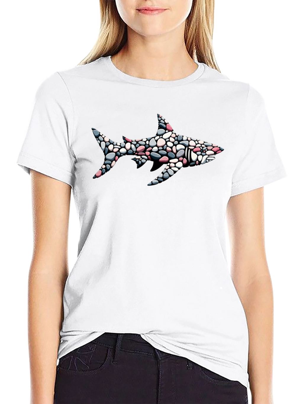 Shark Pebble Art Graphic Tee - Mens Black T-Shirt