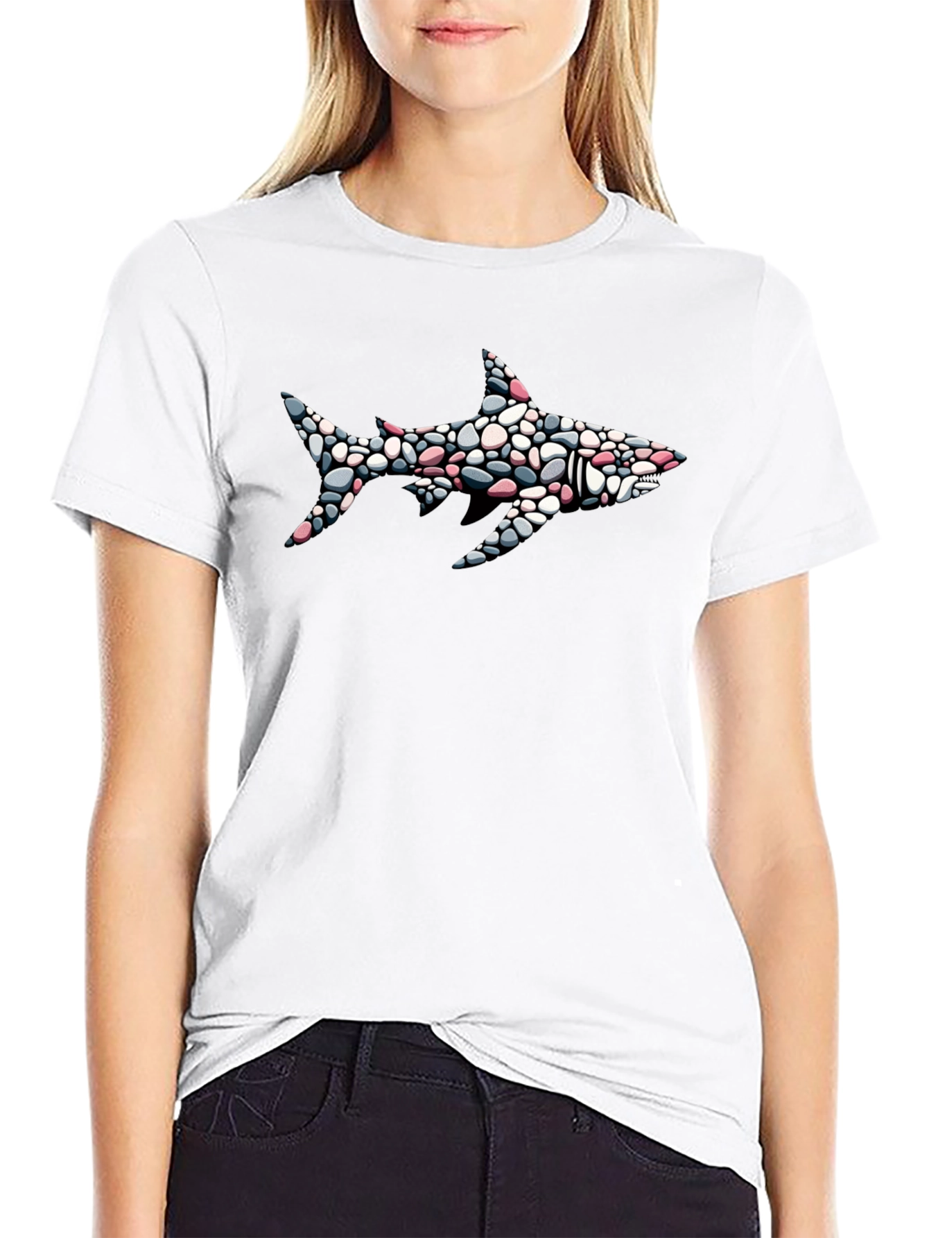 Shark Pebble Art Graphic Tee - Mens Black T-Shirt