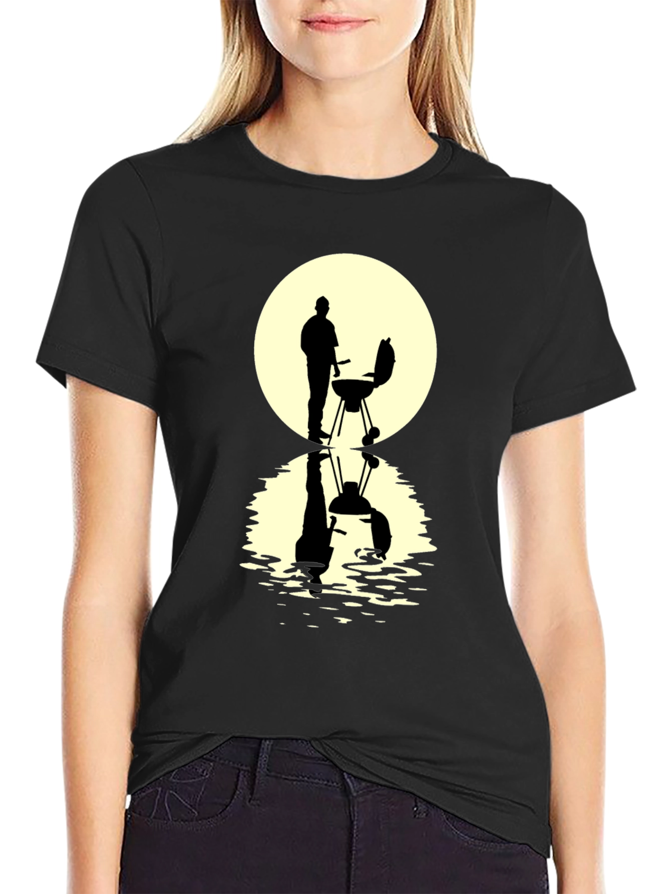 BBQ Silhouette Graphic Tee - Black Casual T-Shirt