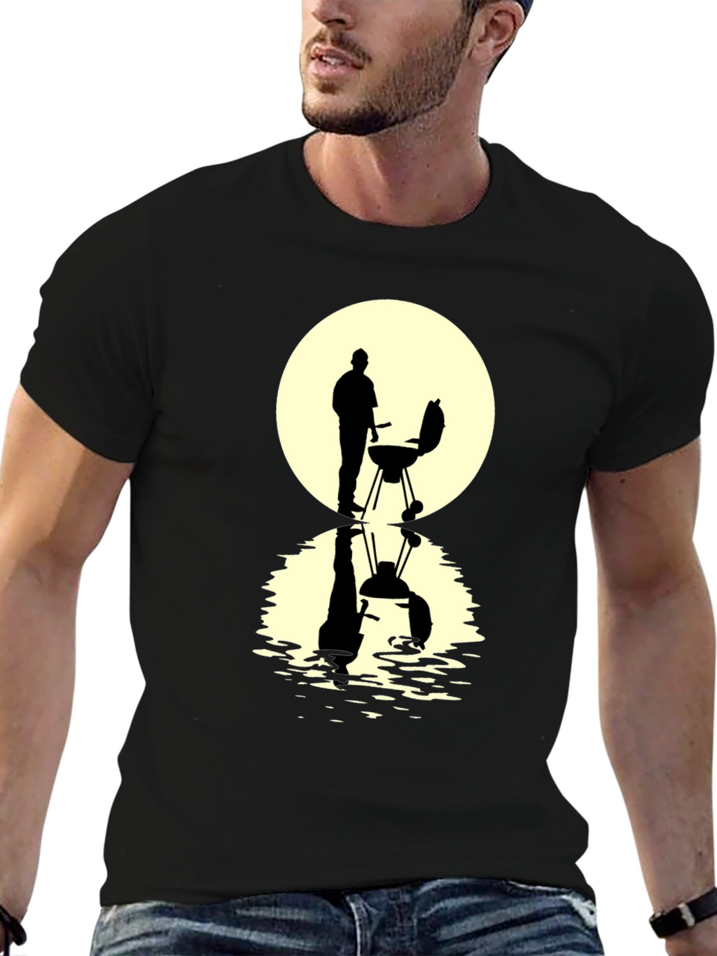BBQ Silhouette Graphic Tee - Black Casual T-Shirt