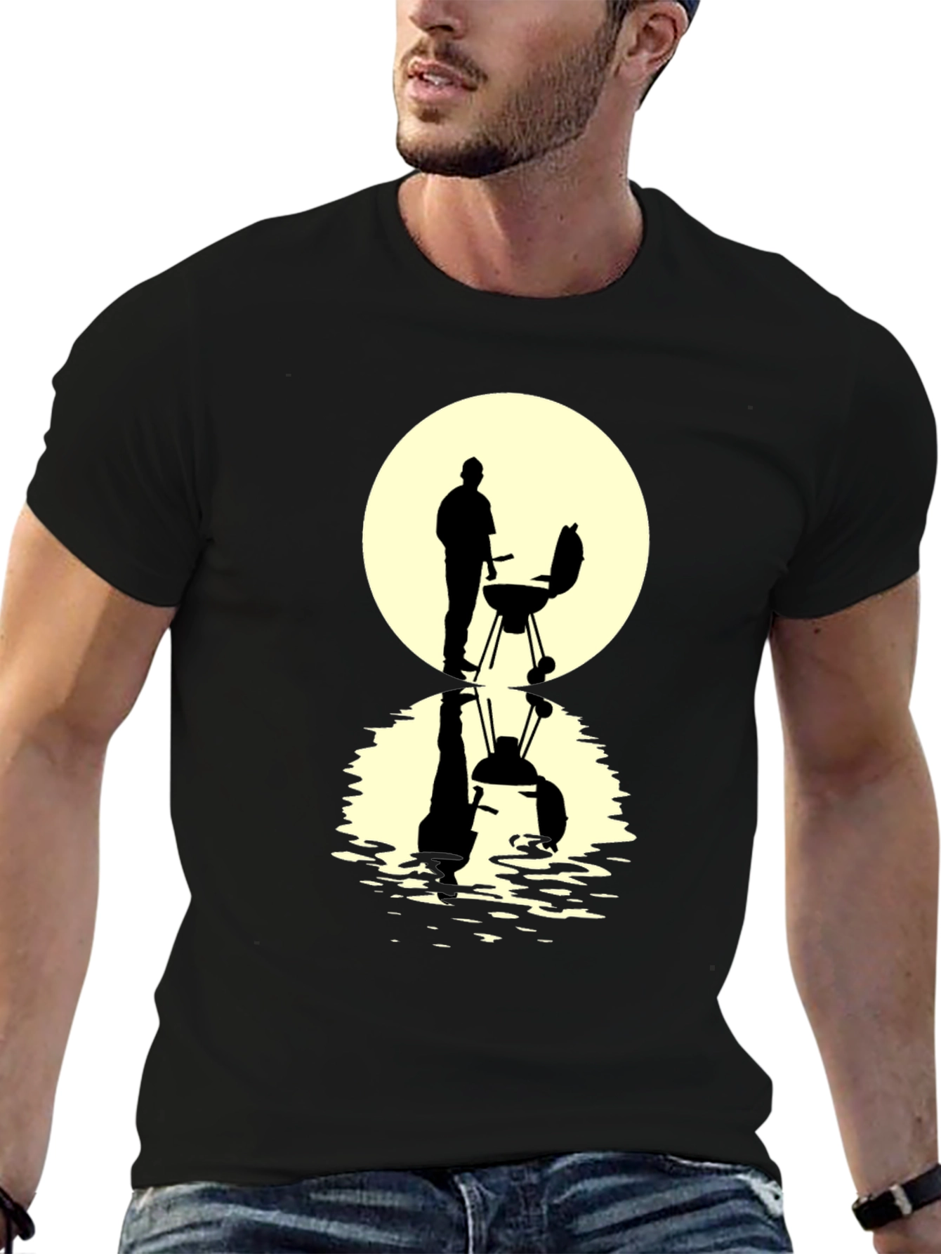 BBQ Silhouette Graphic Tee - Black Casual T-Shirt