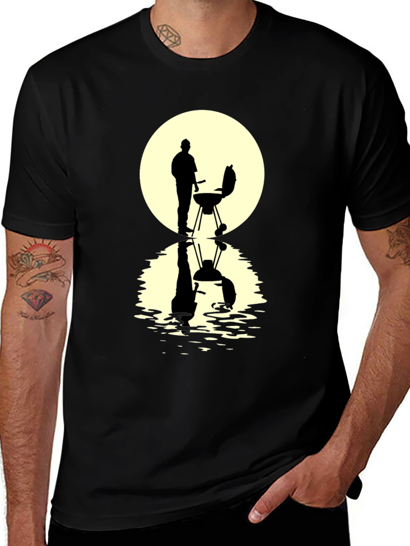 BBQ Silhouette Graphic Tee - Black Casual T-Shirt